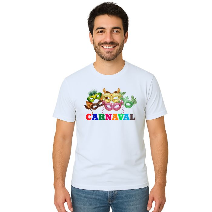 Camiseta Carnaval Máscaras de Folia Estampa Personalizada