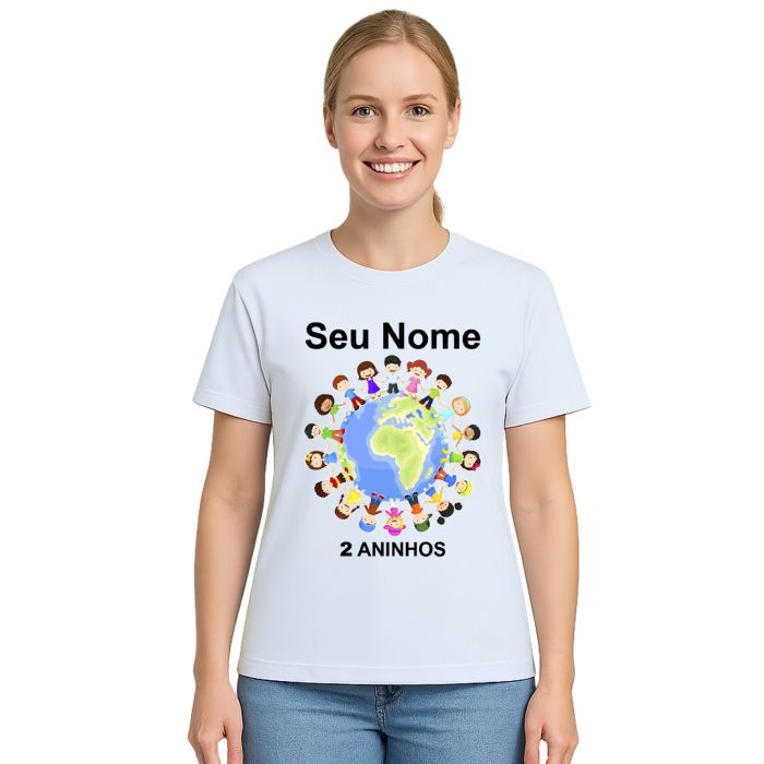 Camiseta Planeta Infantil Globo Crianças Personalizada