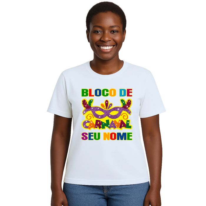 Camiseta Bloco de Carnaval com Máscara Estampa Personalizada