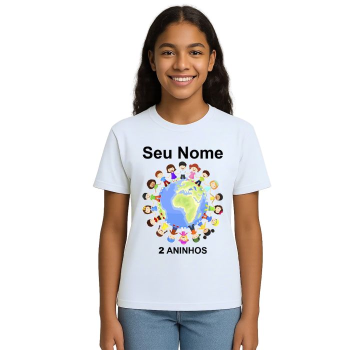 Camiseta Planeta Infantil Globo Crianças Personalizada