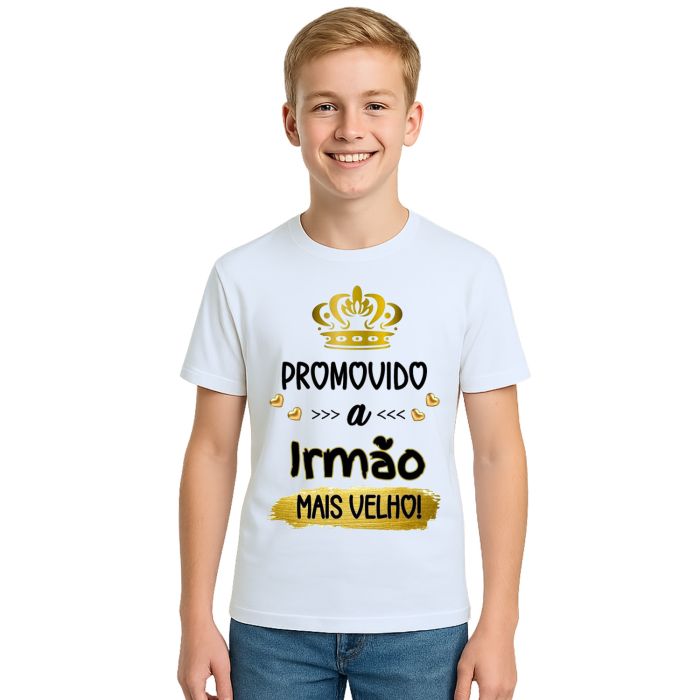 Camiseta Promovido Irmão Mais Velho Estampa Personalizada
