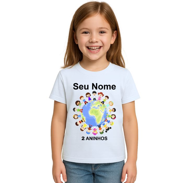 Camiseta Planeta Infantil Globo Crianças Personalizada