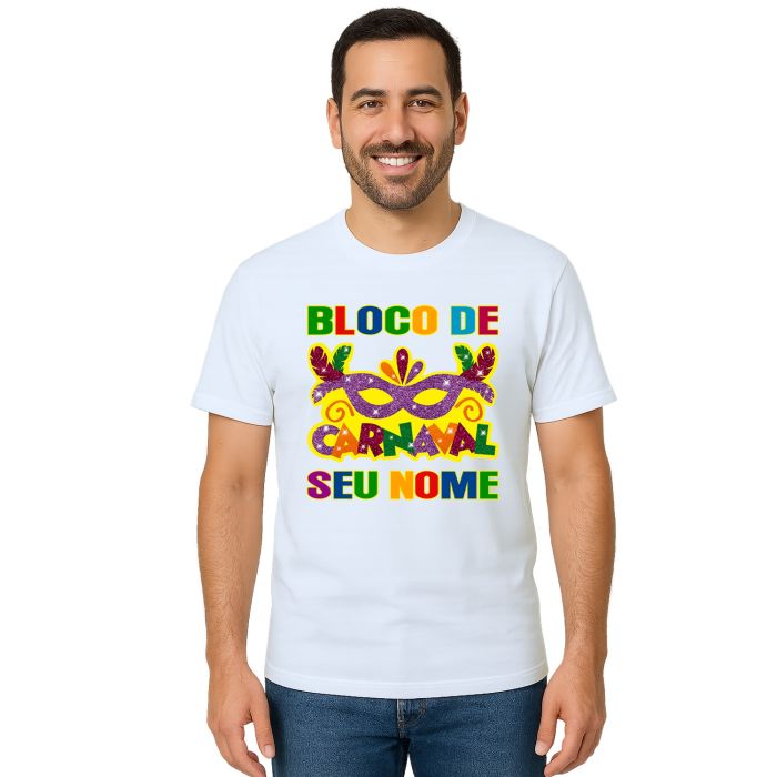 Camiseta Bloco de Carnaval com Máscara Estampa Personalizada