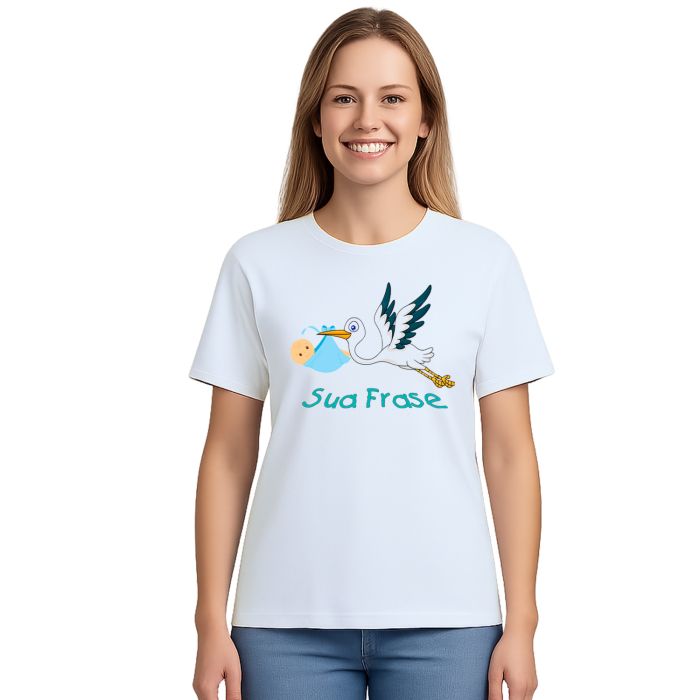 Camiseta Bebê Cegonha Grávida Estampa Personalizada