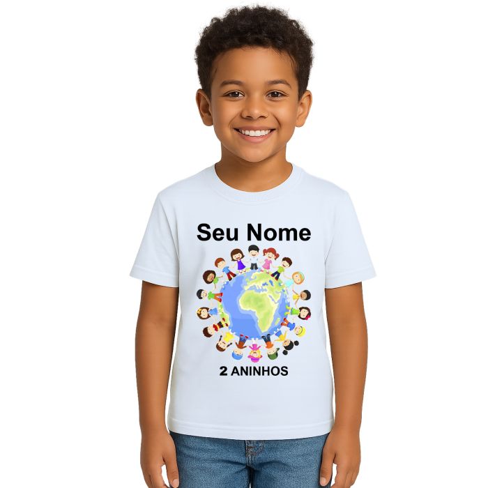Camiseta Planeta Infantil Globo Crianças Personalizada