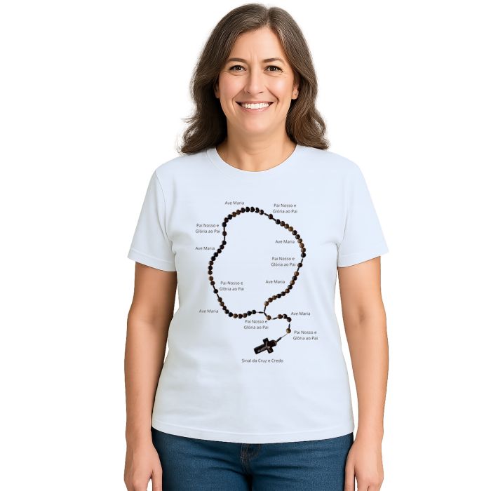 Camiseta Rezar o Terço Religiosa Estampa Personalizada