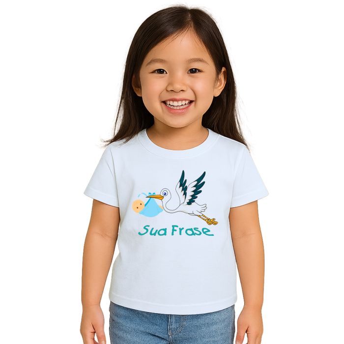Camiseta Bebê Cegonha Grávida Estampa Personalizada