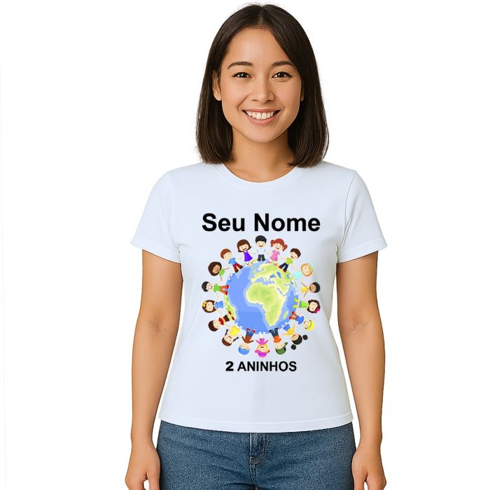 Camiseta Planeta Infantil Globo Crianças Personalizada