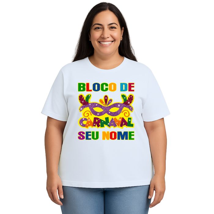 Camiseta Bloco de Carnaval com Máscara Estampa Personalizada