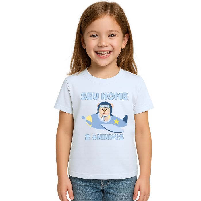 Camiseta Ursinho Aviador Avião Urso Estampa Personalizada