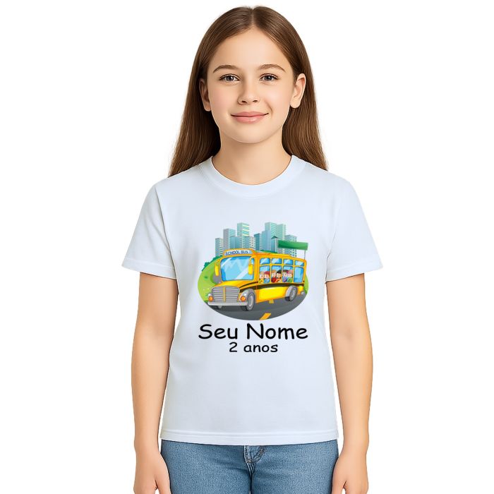Camiseta Ônibus Escolar School Bus Estampa Personalizada