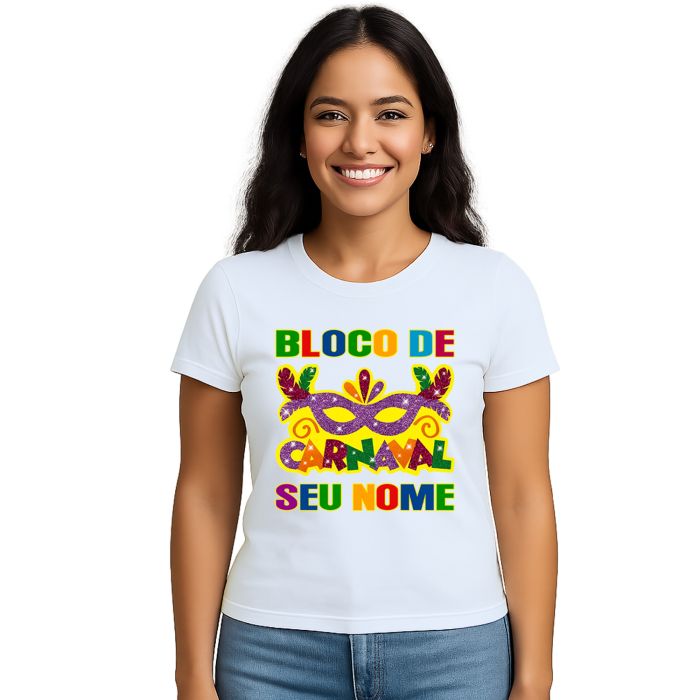 Camiseta Bloco de Carnaval com Máscara Estampa Personalizada