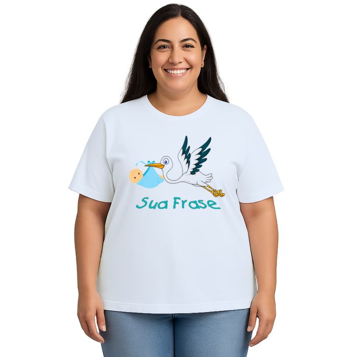 Camiseta Bebê Cegonha Grávida Estampa Personalizada
