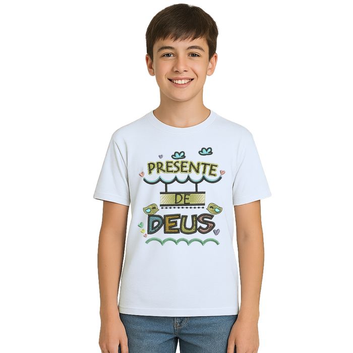 Camiseta Presente de Deus Religiosa Estampa Personalizada