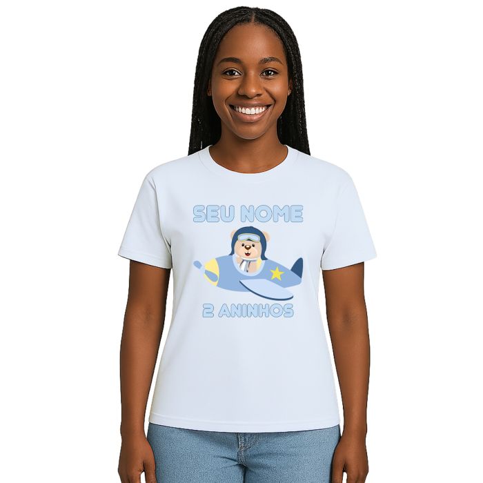 Camiseta Ursinho Aviador Avião Urso Estampa Personalizada