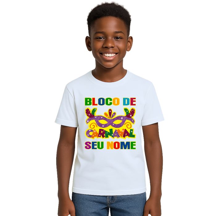 Camiseta Bloco de Carnaval com Máscara Estampa Personalizada