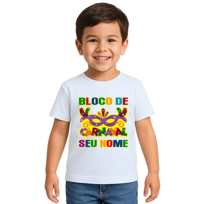 Camiseta Bloco de Carnaval com Máscara Estampa Personalizada