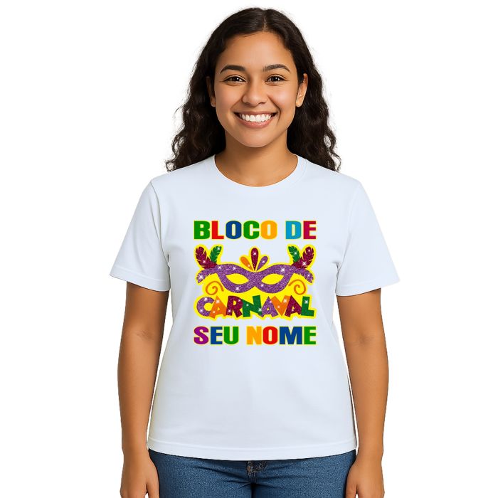 Camiseta Bloco de Carnaval com Máscara Estampa Personalizada