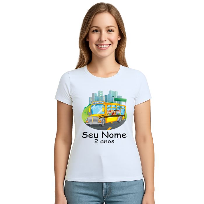 Camiseta Ônibus Escolar School Bus Estampa Personalizada