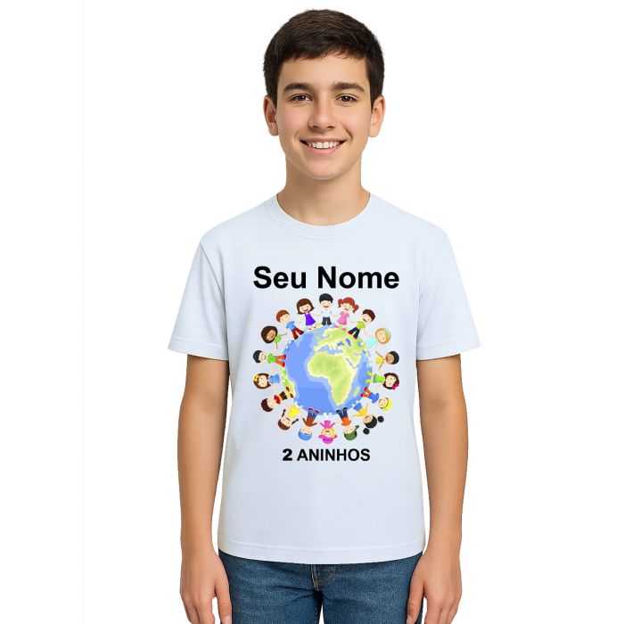 Camiseta Planeta Infantil Globo Crianças Personalizada
