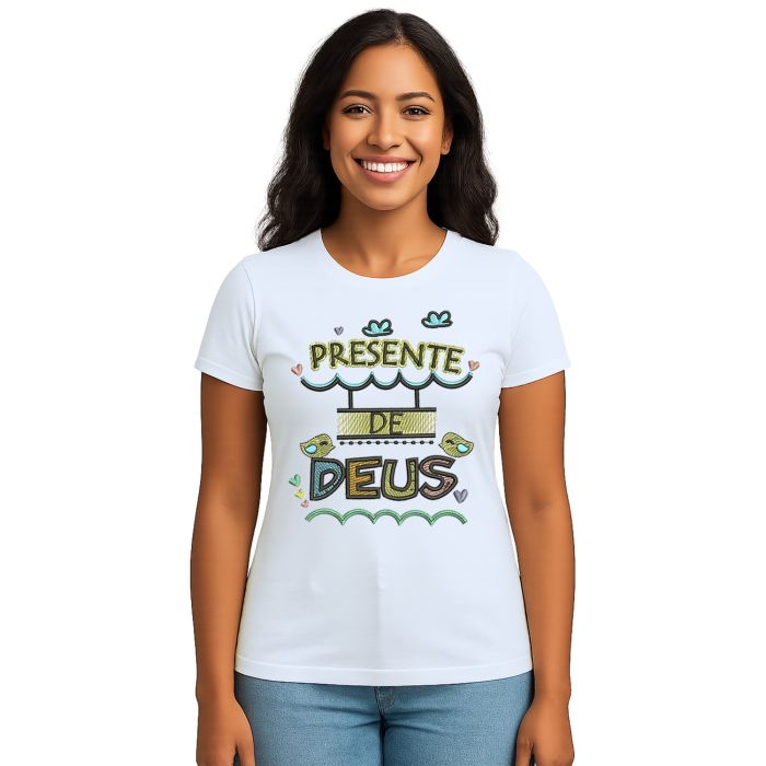 Camiseta Presente de Deus Religiosa Estampa Personalizada