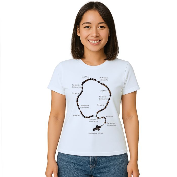 Camiseta Rezar o Terço Religiosa Estampa Personalizada