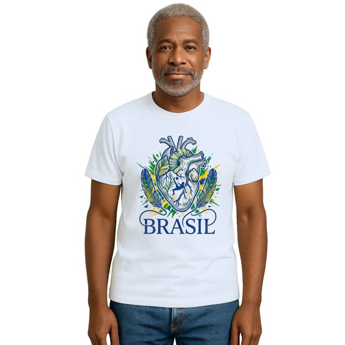 Camiseta Brasil Futebol no Coração Estampa Personalizada