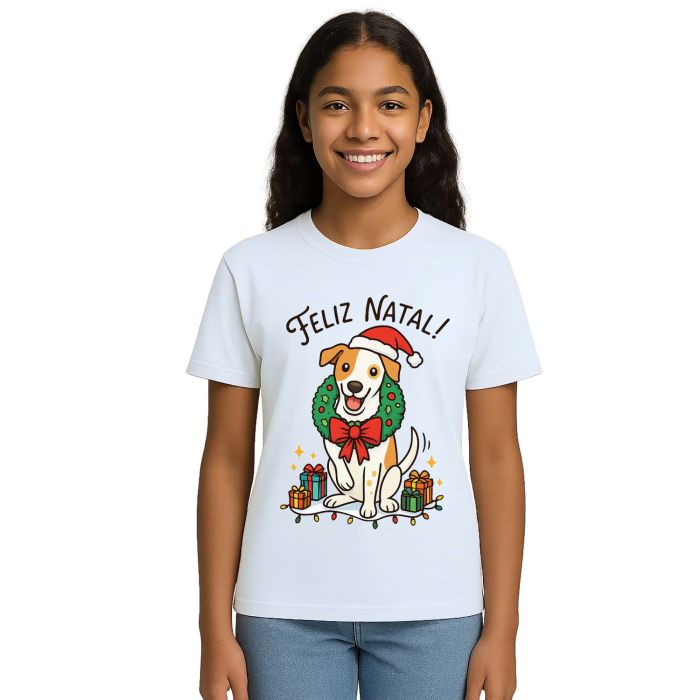 Camiseta Feliz Natal Cachorro Natalino Estampa Personalizada