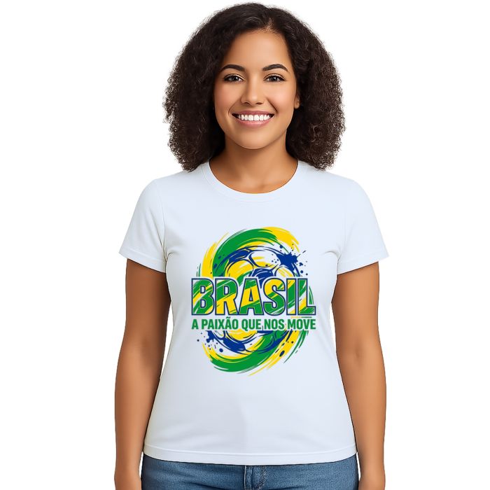 Camiseta Brasil Paixão Que Nos Move Estampa Personalizada