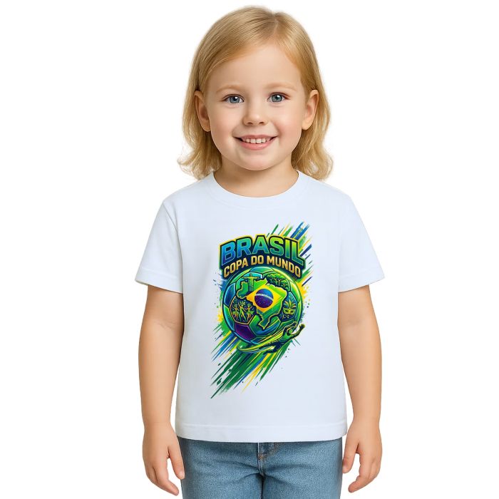 Camiseta Brasil Copa do Mundo Bola Estampa Personalizada