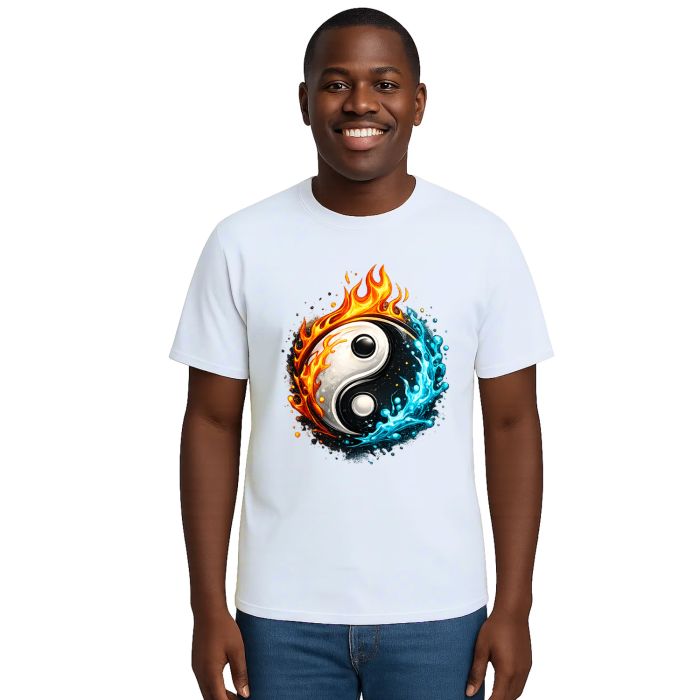 Camiseta Yin Yang Taijitu Agua e Fogo Estampa Personalizada