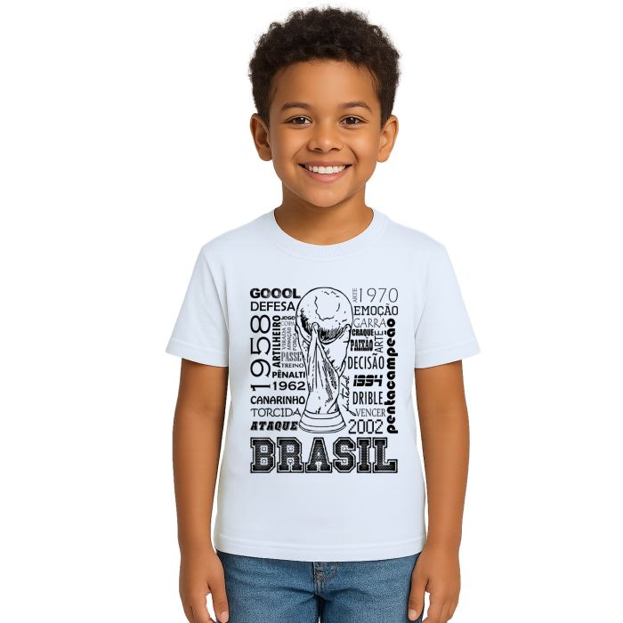 Camiseta Brasil Futebol Frases na Taça Estampa Personalizada
