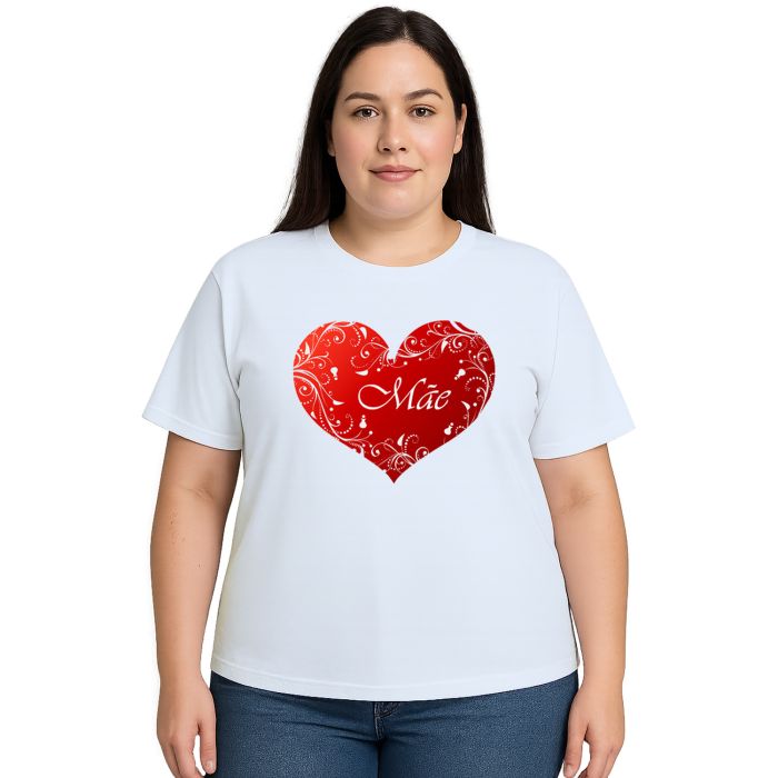 Camiseta Mãe no Coração Dia das Mães Estampa Personalizada