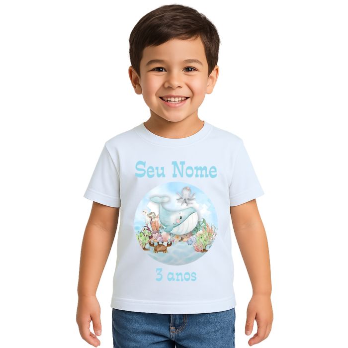 Camiseta Baleia Fundo do Mar Festa Estampa Personalizada