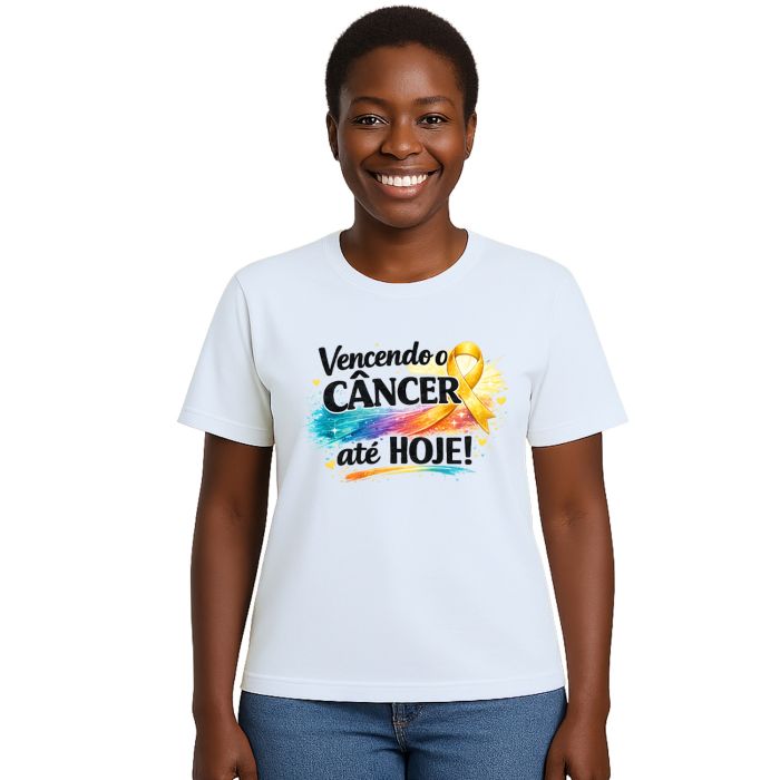Camiseta Vencendo o Câncer Até Hoje Estampa Personalizada