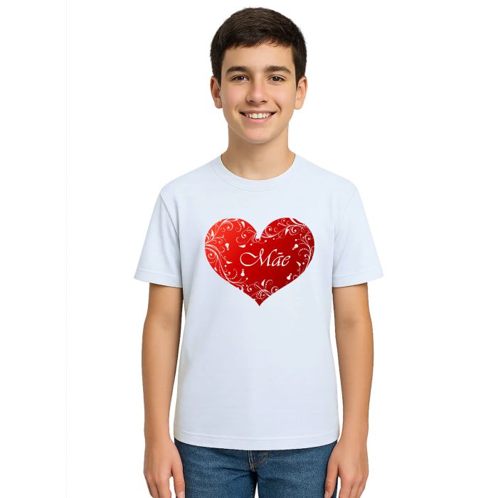 Camiseta Mãe no Coração Dia das Mães Estampa Personalizada