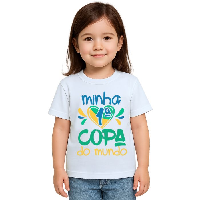 Camiseta Minha Primeira Copa do Mundo Coração Personalizada