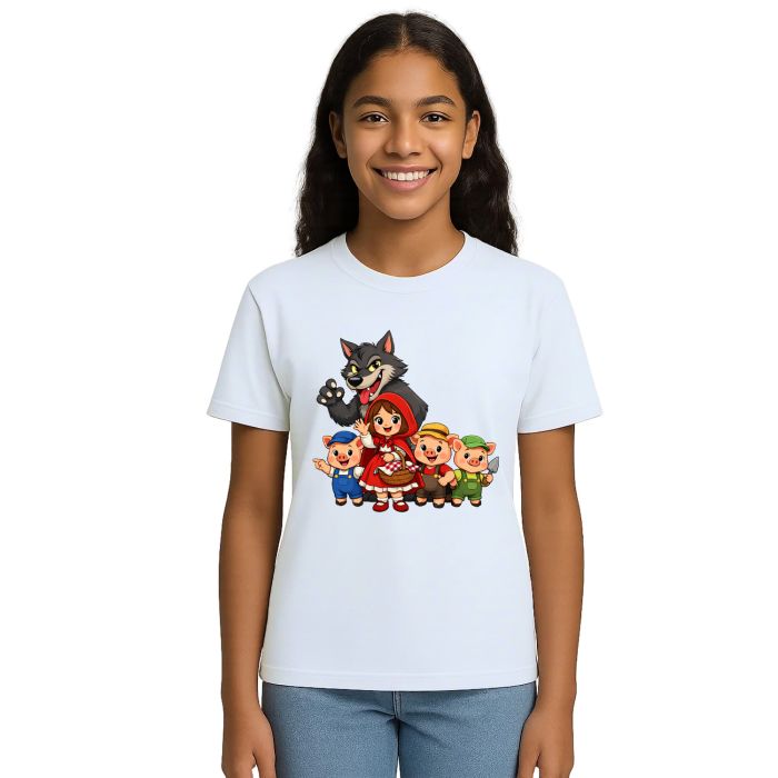 Camiseta Chapeuzinho Vermelho Lobo Mau e os Três Porquinhos