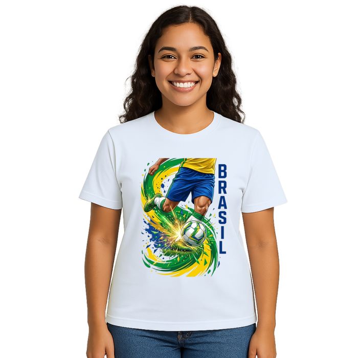 Camiseta Brasil Jogador de Futebol Estampa Personalizada