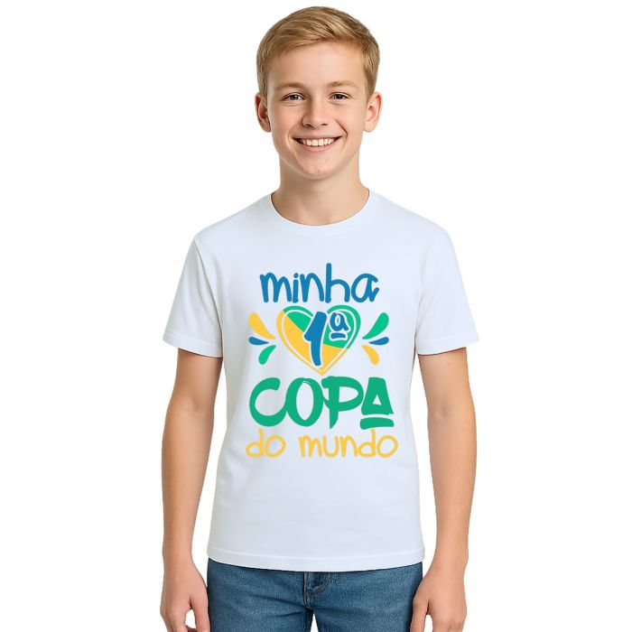 Camiseta Minha Primeira Copa do Mundo Coração Personalizada