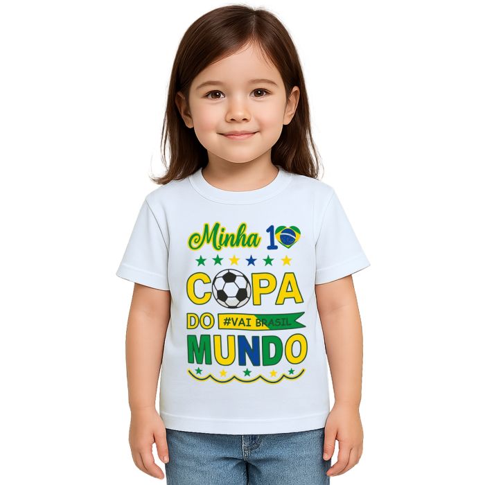 Camiseta Minha Primeira Copa do Mundo Brasil Personalizada
