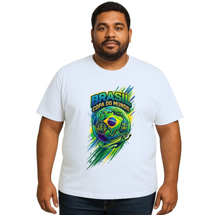 Camiseta Brasil Copa do Mundo Bola Estampa Personalizada