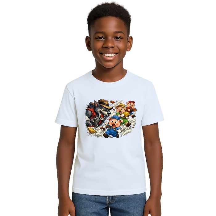 Camiseta Lobo Mau e os Três Porquinhos Estampa Personalizada