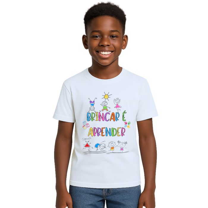 Camiseta Brincar é Aprender Crianças Estampa Personalizada