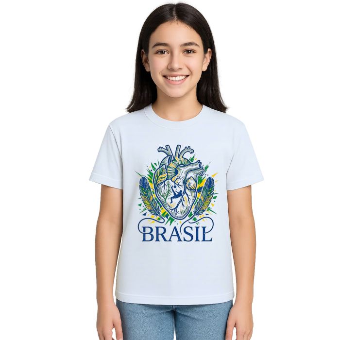 Camiseta Brasil Futebol no Coração Estampa Personalizada