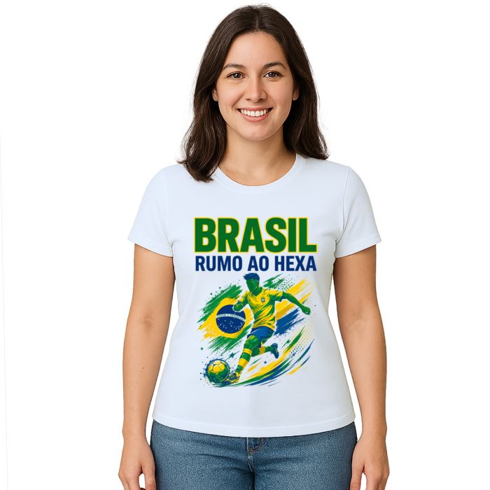 Camiseta Brasil Rumo ao Hexa Futebol Estampa Personalizada