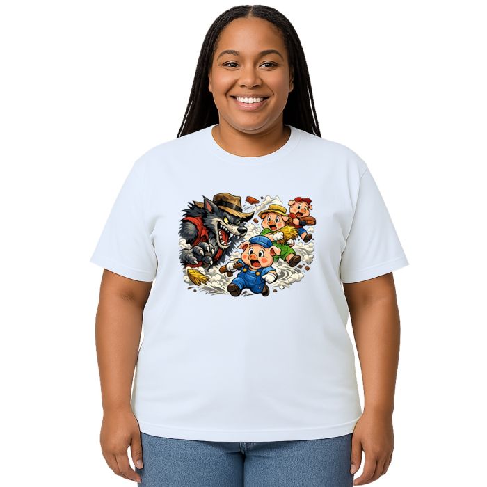 Camiseta Lobo Mau e os Três Porquinhos Estampa Personalizada