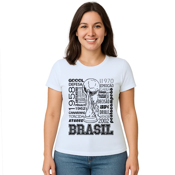 Camiseta Brasil Futebol Frases na Taça Estampa Personalizada