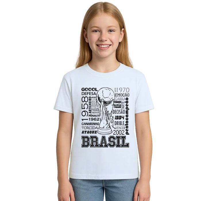 Camiseta Brasil Futebol Frases na Taça Estampa Personalizada