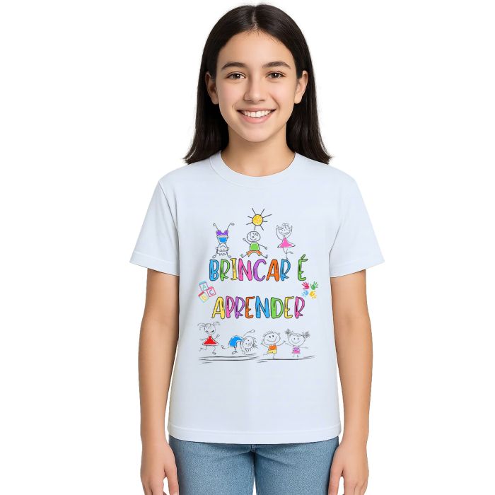 Camiseta Brincar é Aprender Crianças Estampa Personalizada
